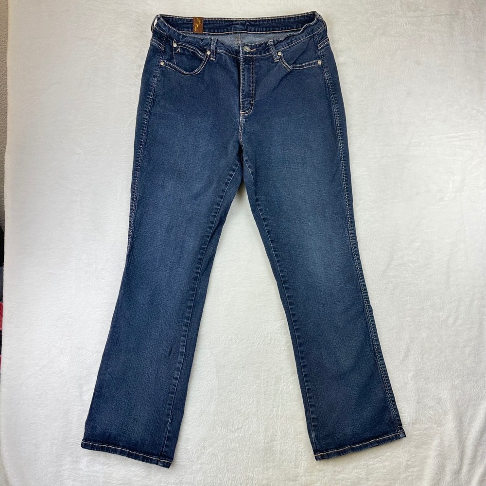 Aura Wrangler Jeans Womens Straight Fit 10 Dark Wash Denim Embroidered Cotton